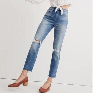 Sz 32 Madewell Highrise Slim Boy Jean ~ Distressed Destroyed Stretchy Excellent